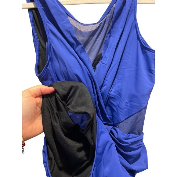 Mesh Panel Crossover One-Piece Swimsuit By Aqua Green Size XL Blue - Picture 4 of 7